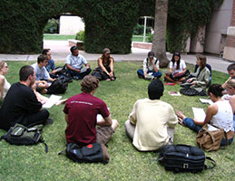 A photo of a class outside. Links to Gifts from Retirement Plans