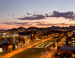 Photo of sunset on the east mall. Link to Gifts of Appreciated Securities.